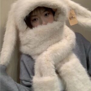 Cozy Cream Bunny Ear Scarf and Hat